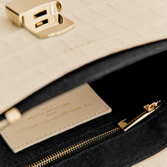 Sezane Milo Mini Classic Bag  Ecru Croco Print w/ Gold Chain Strap - Picture 6 of 12